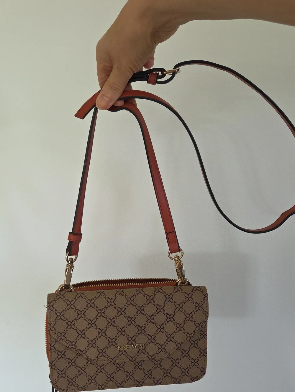 Nine West Tan Monogram Crossbody Bag Wallet